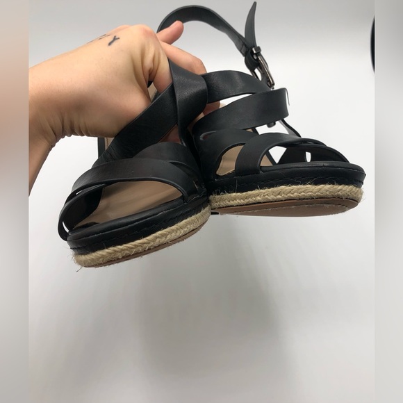 Vince Camuto Black Leather Strappy Espadrille Detail Wedge Heels Size 9.5 - Picture 7 of 8